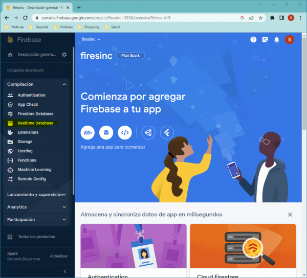 Crear Realtime Database paso 1