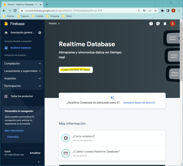 Crear Realtime Database paso 2