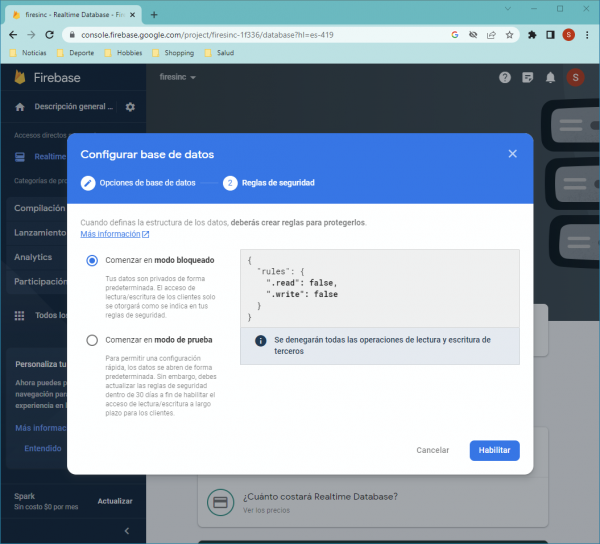 Crear Realtime Database paso 4