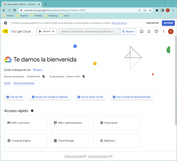 Google Cloud consola