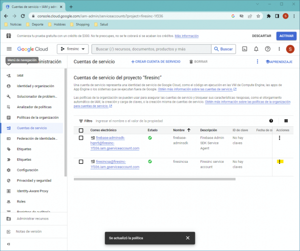 Nueva cuenta de servicio