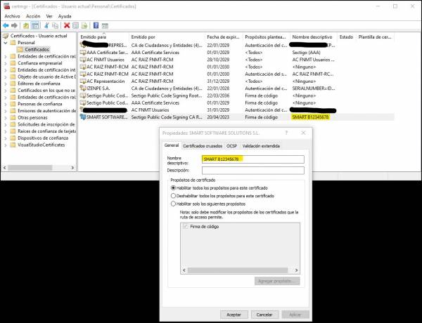 Nombre descriptivo certificado