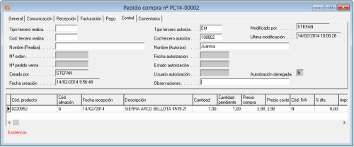 Pedido de compra/Control Pedido de compra/Control