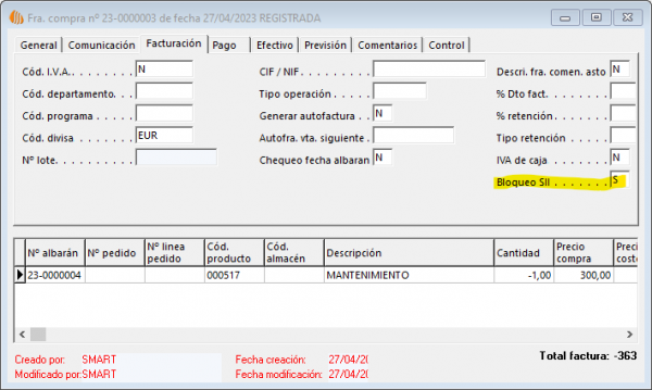 Abono interno facturación