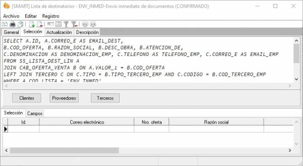 Lista dest. dinámica selección