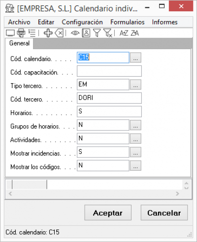 Params. calendario individual