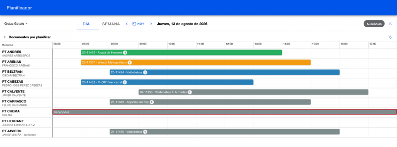Una ausencia superpuesta al calendario de trabajo Una ausencia superpuesta al calendario de trabajo